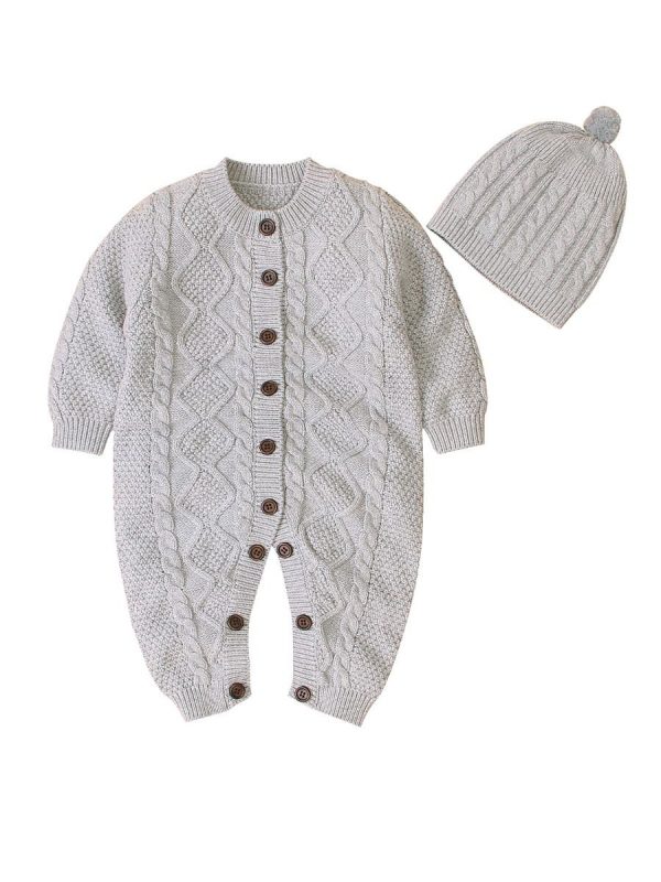 Cable-knit Jumpsuit And Hat Grey & White - Image 3