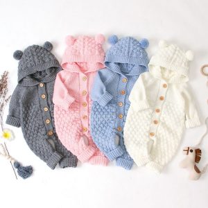 Ear Hooded Knitted Jumpsuit