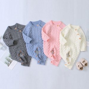 Side Button Cable Knit Jumpsuit