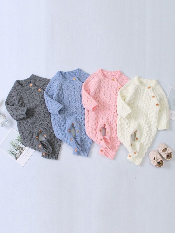 Side Button Cable Knit Jumpsuit