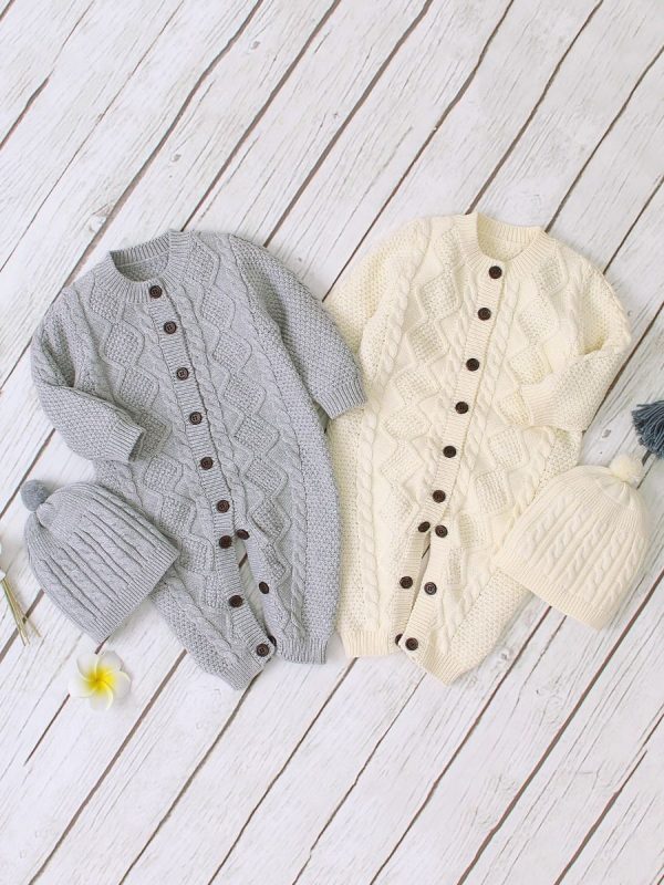 Cable-knit Jumpsuit And Hat Grey & White