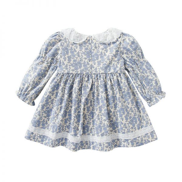 Blue and Cream Floral Lace Dress - Image 2