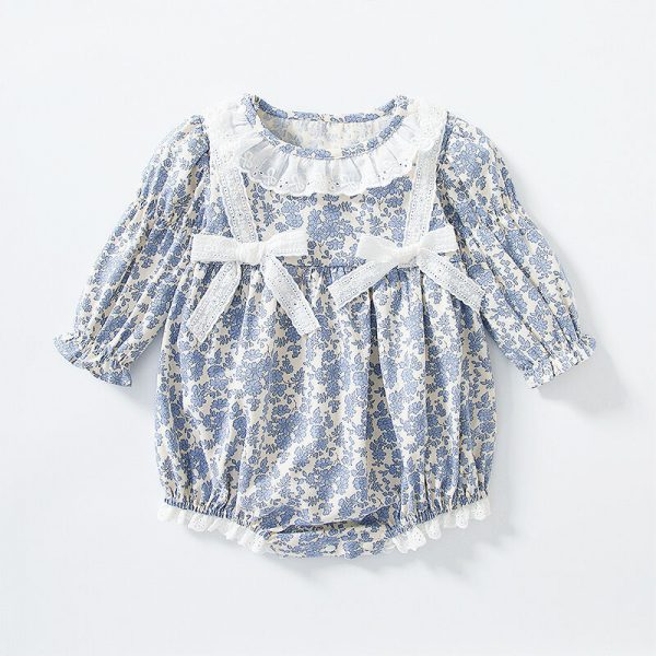 Blue and Cream Floral Lace Jumpsuit