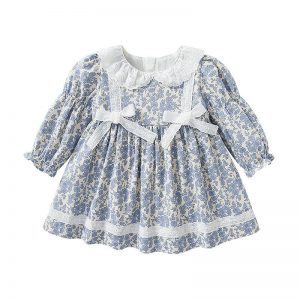 Blue and Cream Floral Lace Dress
