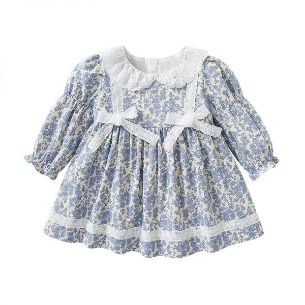 Blue and Cream Floral Lace Dress