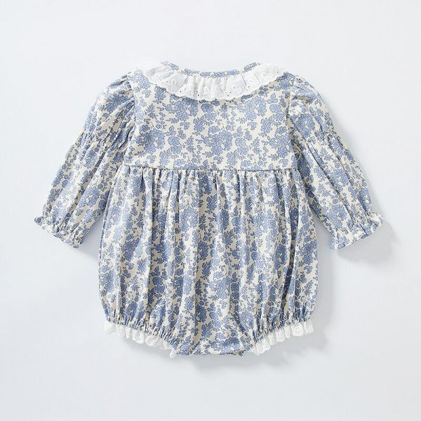 Blue and Cream Floral Lace Jumpsuit - Image 2