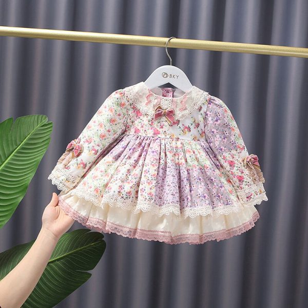 Floral Spanish Dress With Lace Trim