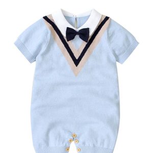 Baby Blue Bowtie Knit Romper