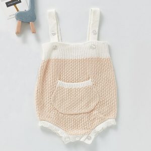 Peach & White Knit Suspender Bodysuit