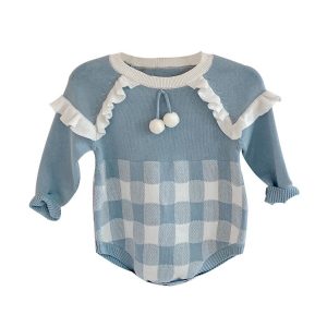 Plaid Pom Pom Knit Bodysuit